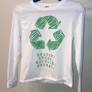 Recycle LS Tee white & green environmental Med top